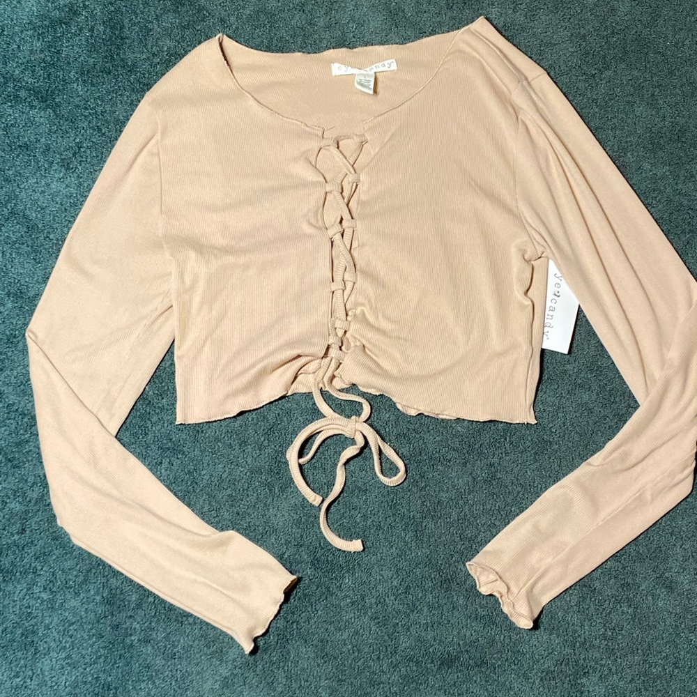 Fancy Tan Cropped Crisscross Top